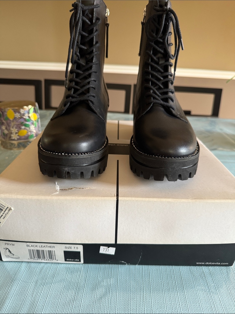 Dolce Vita Black Lace-Up Studded Combat Boots